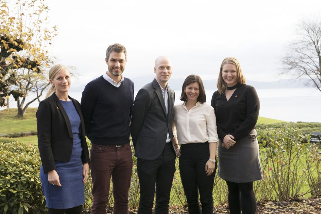 Styret i Akademiet for yngre forskere. Fra venstre: Guro Busterud, Kyrre Emblem, Magnus Aronsen, Katerini Storeng og Solfrid Bratland-Sanda.